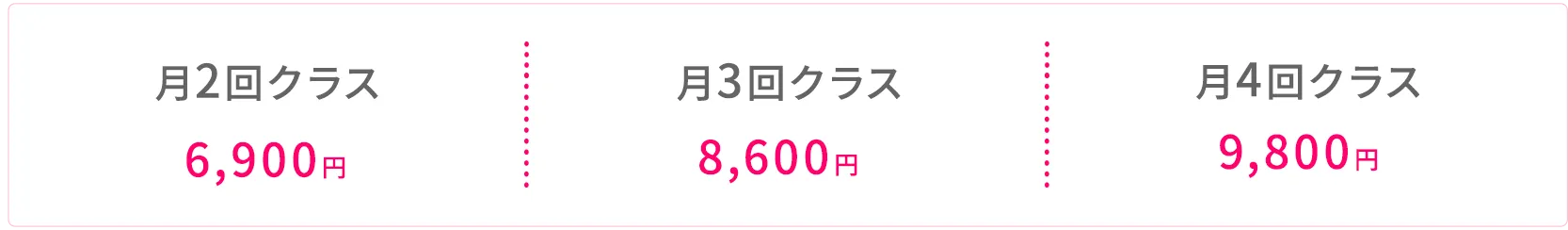 月2回クラス6,900円 月3回クラス8.600円 月4回クラス9,800円